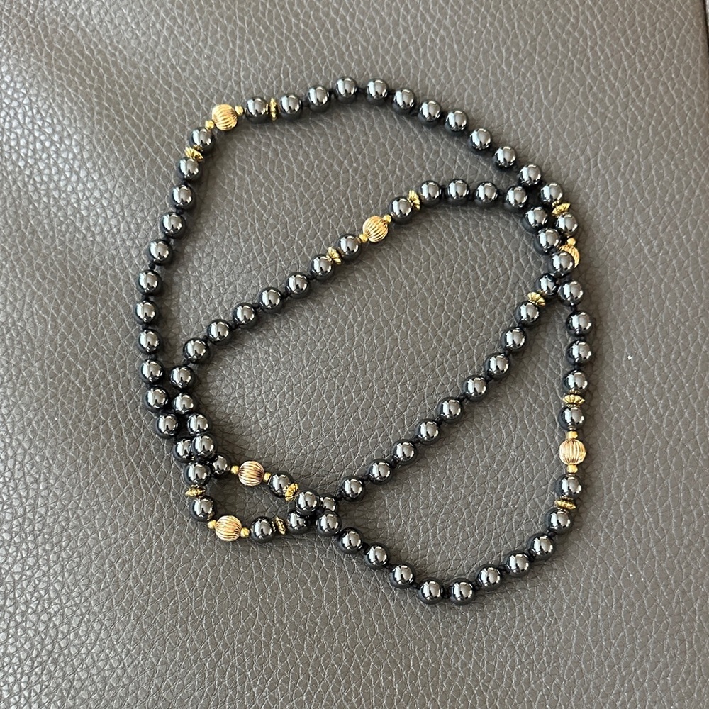 Vintage 32” Hematite Necklace